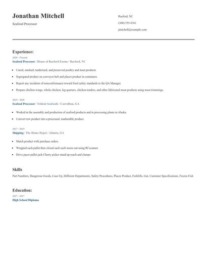Seafood Processor Resume