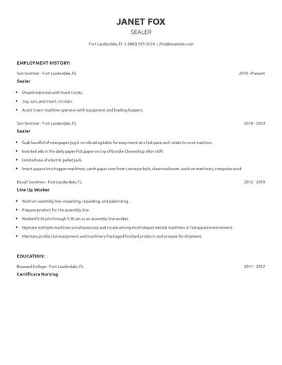 Sealer Resume