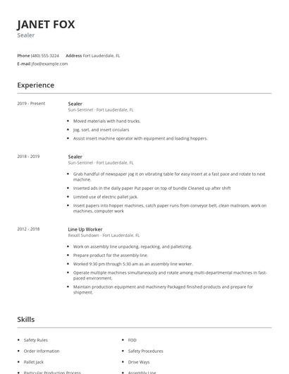 Sealer Resume