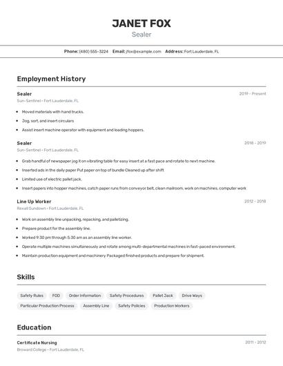 Sealer Resume