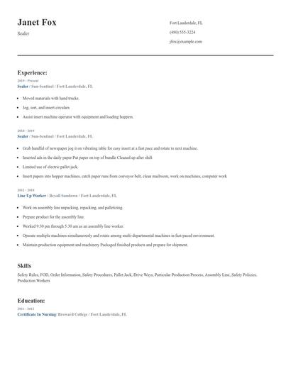 Sealer Resume