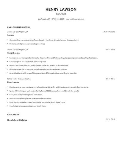 Seamer Resume