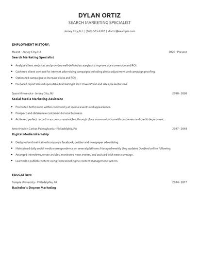 Search Marketing Specialist Resume