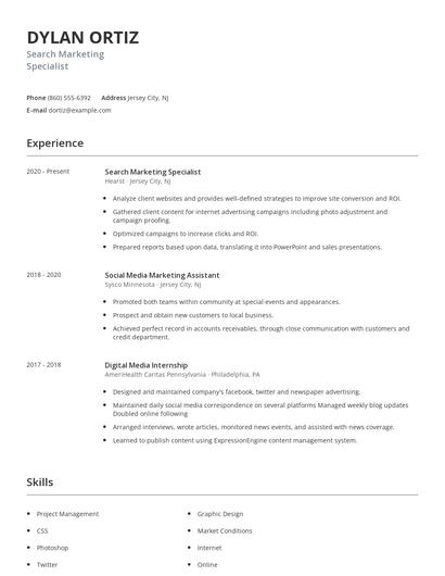 Search Marketing Specialist Resume