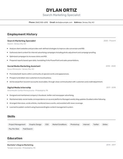 Search Marketing Specialist Resume