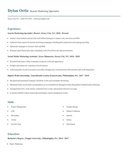 Search Marketing Specialist Resume