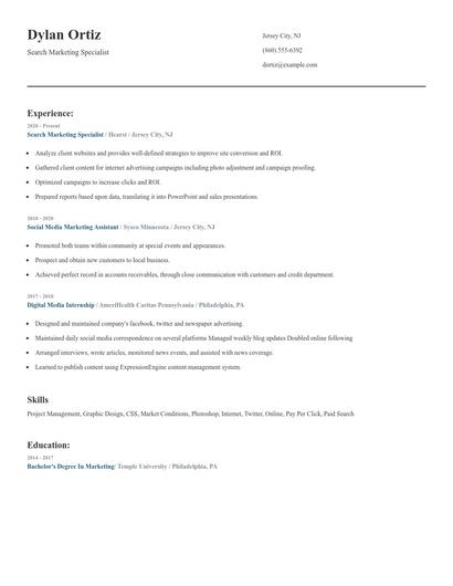 Search Marketing Specialist Resume