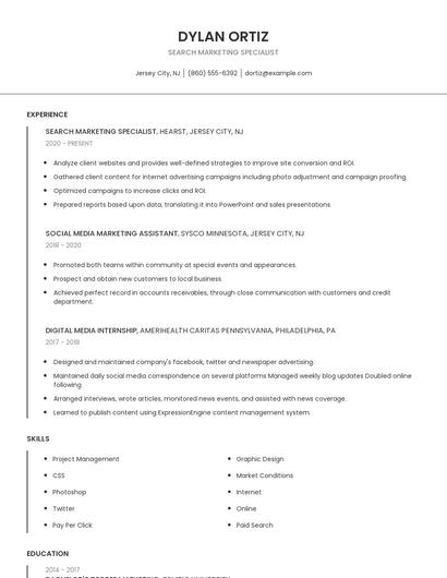 Search Marketing Specialist Resume