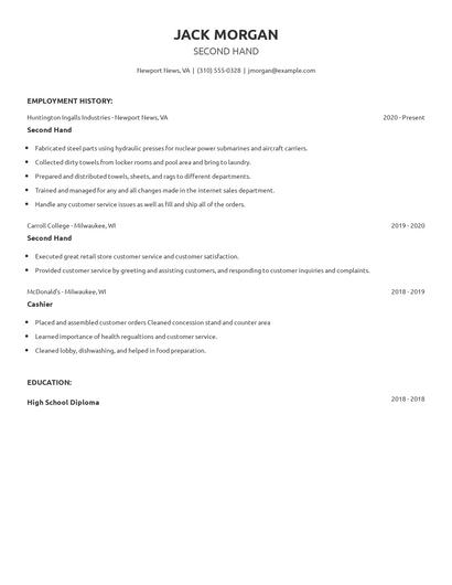 Second Hand Resume
