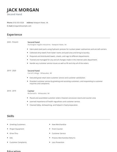 Second Hand Resume