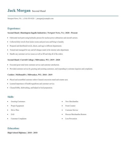Second Hand Resume