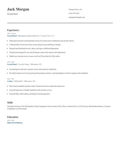 Second Hand Resume