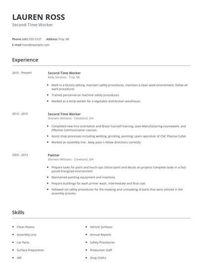 Second Time Worker Resume