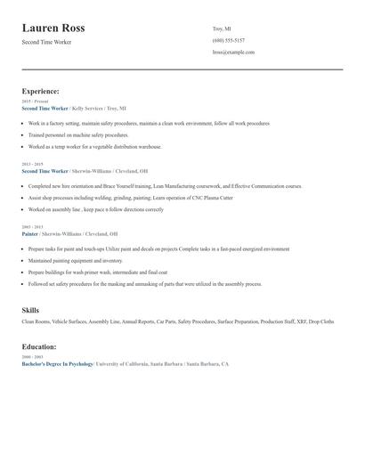 Second Time Worker Resume