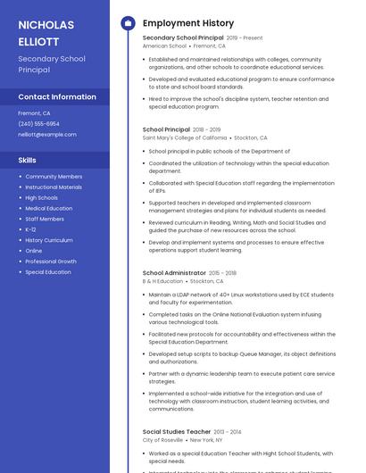 Secondary School Principal Resume