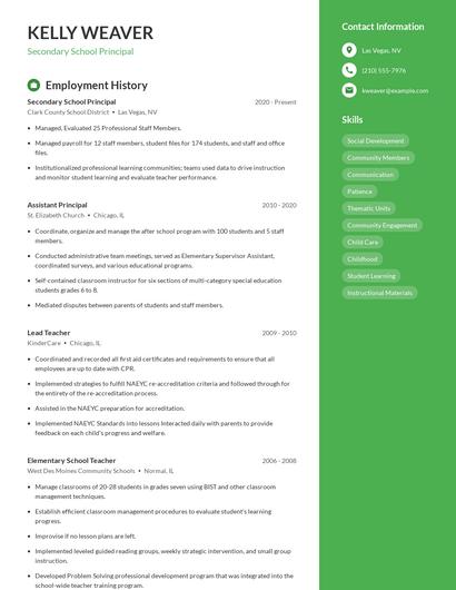Secondary School Principal Resume