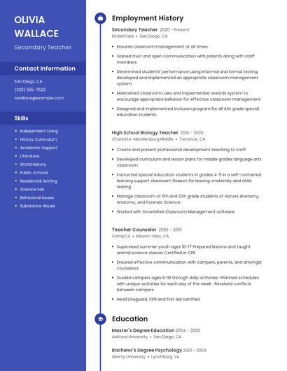Secondary Teacher Resume
