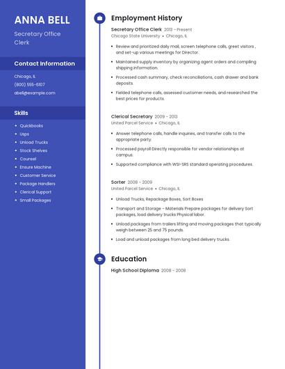 Secretary Office Clerk Resume