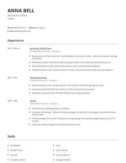 Secretary Office Clerk Resume