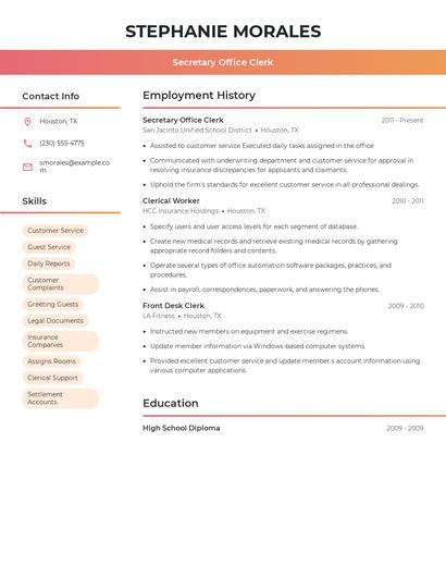 Secretary Office Clerk Resume