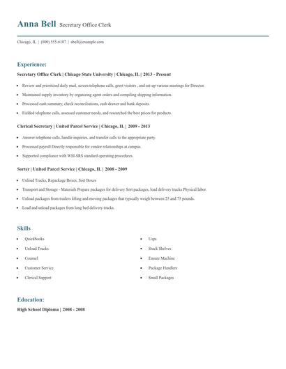 Secretary Office Clerk Resume