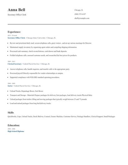 Secretary Office Clerk Resume