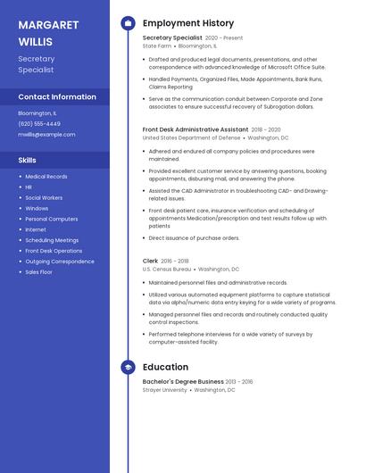 Secretary Specialist Resume