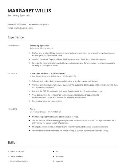 Secretary Specialist Resume