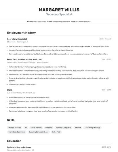 Secretary Specialist Resume