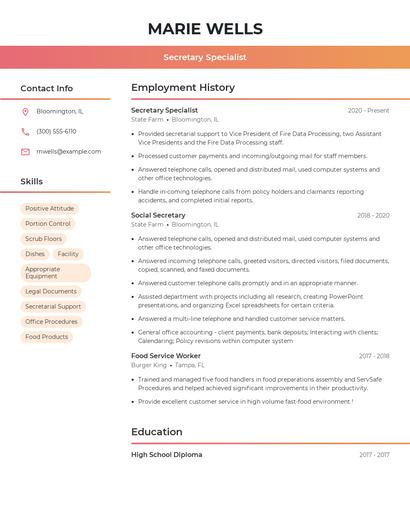 Secretary Specialist Resume