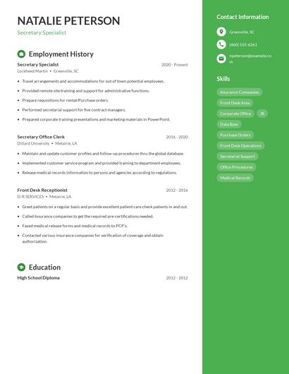 Secretary Specialist Resume