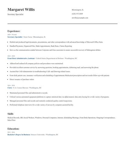 Secretary Specialist Resume