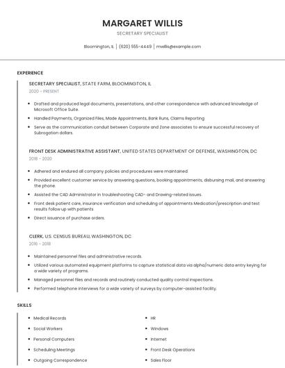 Secretary Specialist Resume