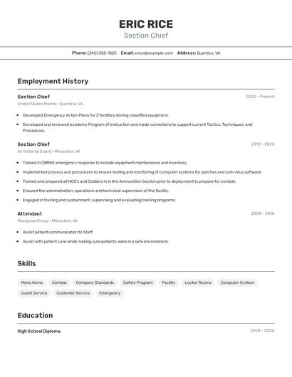 Section Chief Resume