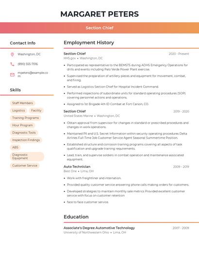 Section Chief Resume