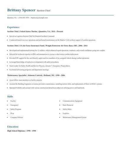Section Chief Resume
