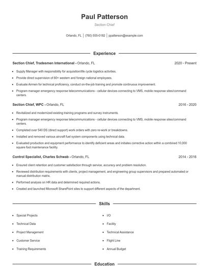 Section Chief Resume