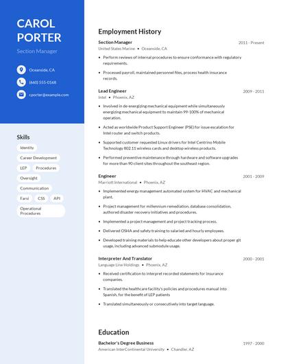 Section Manager Resume