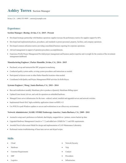 Section Manager Resume