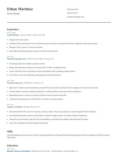 Section Manager Resume