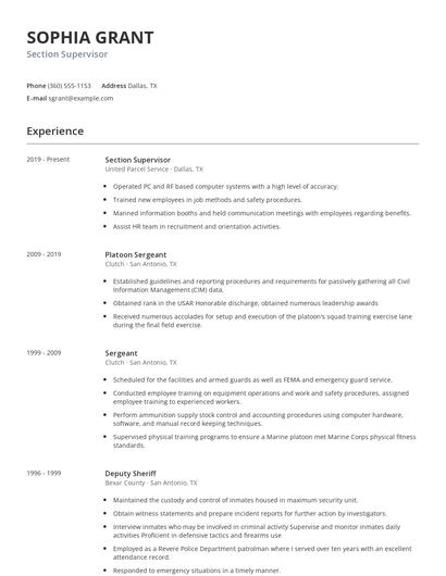 Section Supervisor Resume