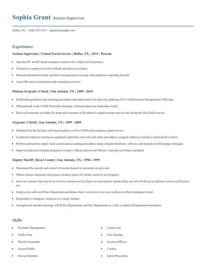 Section Supervisor Resume