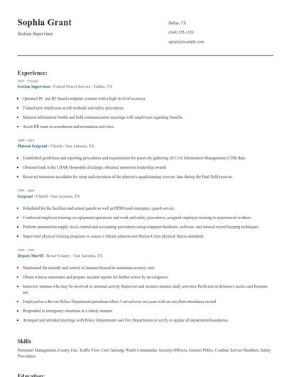 Section Supervisor Resume