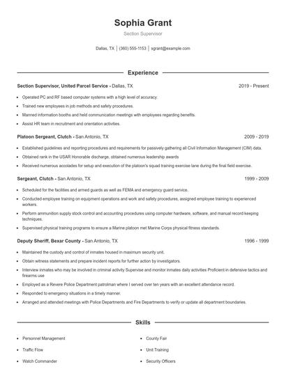 Section Supervisor Resume