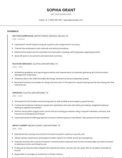 Section Supervisor Resume