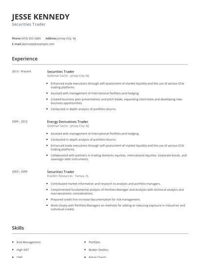 Securities Trader Resume