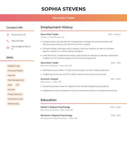 Securities Trader Resume
