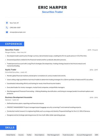 Securities Trader Resume