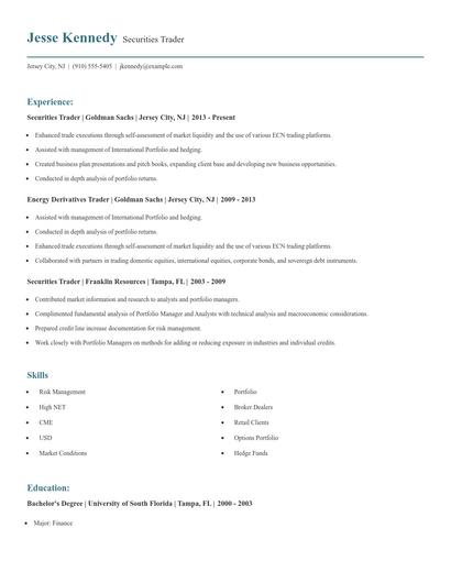 Securities Trader Resume