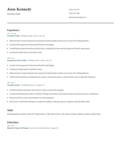 Securities Trader Resume